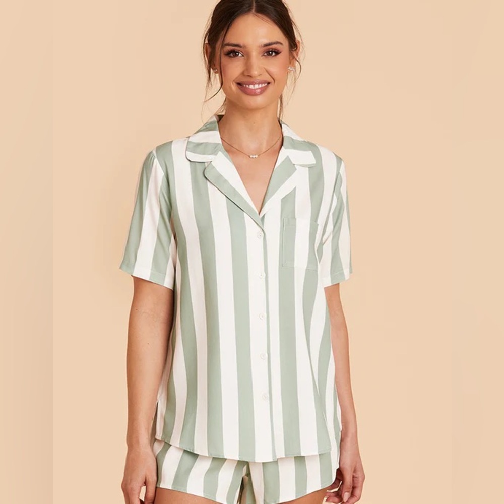Birdy Grey Green and White Striped Pajama Set